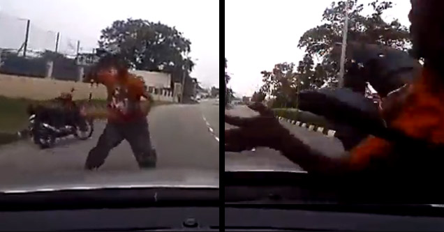 Motorcyclist Instantly Regrets His Road Rage