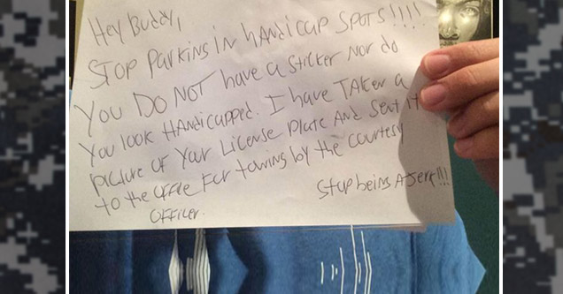 Disabled Veteran's Perfect Response To Note On Windshield