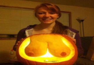 Slightly NSFW pumpkins definitely done by adults.