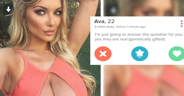 tinder - lindsey pelas - Ava, 22 3 miles away Active 1 minute ago I'm just going to answer the question for you yes they are real genetically gifted @ Oo