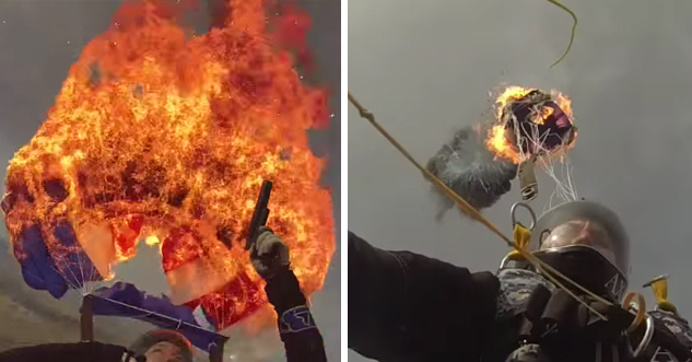 Badass Sky Diver Sets His Parachute on Fire