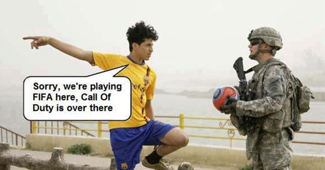 meme - call of duty camper memes - Sorry, we're playing Fifa here, Call Of Duty is over there