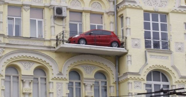 car on balcony