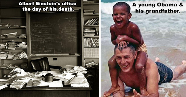 Albert Einstein's office, photographed on the day of his death. |Obama & his grandfather.