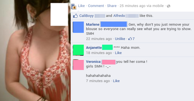 facebook comments on a pic of a woman's chest