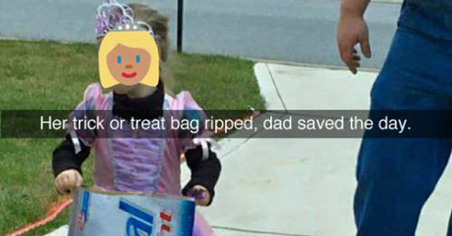 natural light - Her trick or treat bag ripped, dad saved the day. Natural & Light