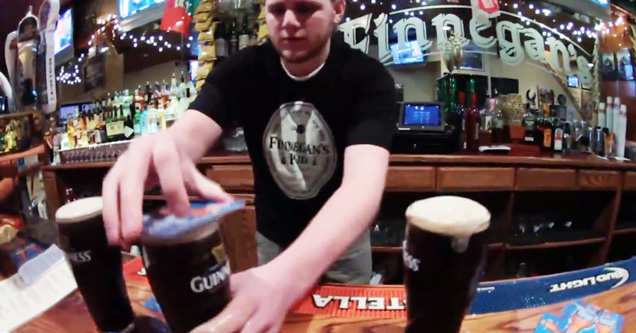 Bar Mate Throws Three Full Pints Into The Air