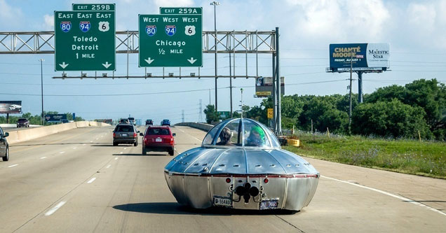 A UFO casually driving down the freeway in Northwest Indiana.