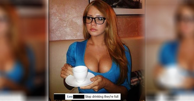 girl with big boobs drinking tea