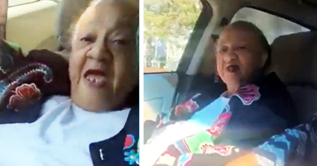 old woman in car screaming at grand daughter