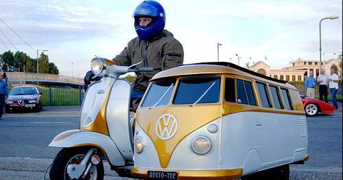 A scooter with the best sidecar ever.