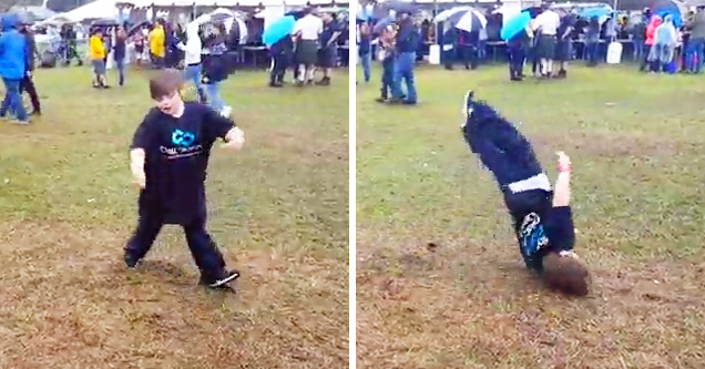 cringeworthy dancing chubby kid bashing head into ground and busting out some other moves