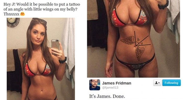 james fridman angle tattoo - 1 y Marina Juna ljumaracka ing James Fridman fjamie013 Hey J! Would it be possible to put a tattoo of an angle with little wings on my belly? Thnxxxx o Twitter 20