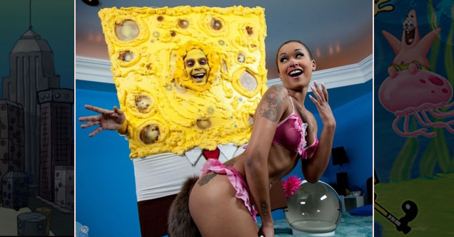 people dressed as spongebob and sexy sandy