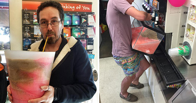 people with huge cups for slurpees