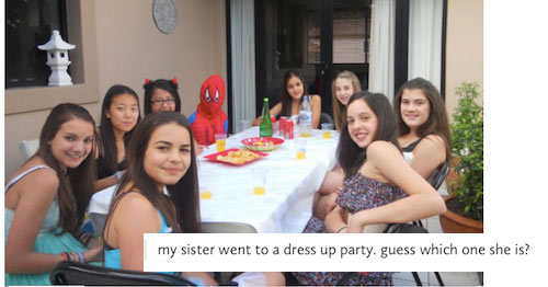 tumblr - meme dress up party - teenwithtwins my sister went to a dress up party guess which one she is? via moistn