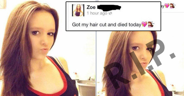 misspelling in a facebook post by girl with fresh haircut