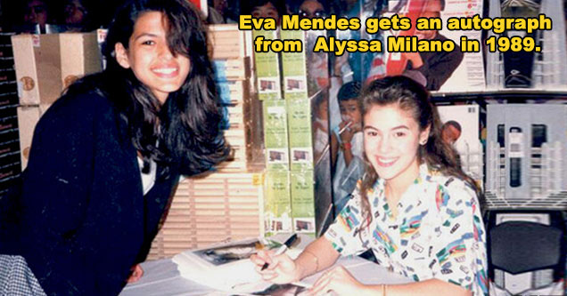 Eva Mendes gets an autograph from  Alyssa Milano in 1989.