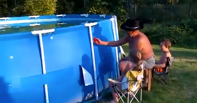 grandpa empties pool fast for grand kids to witness