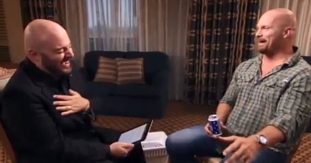 stone cold talking to interview drinking beer