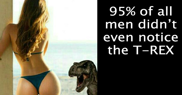 pic of a hot girl in a bikini near a pic of a trex