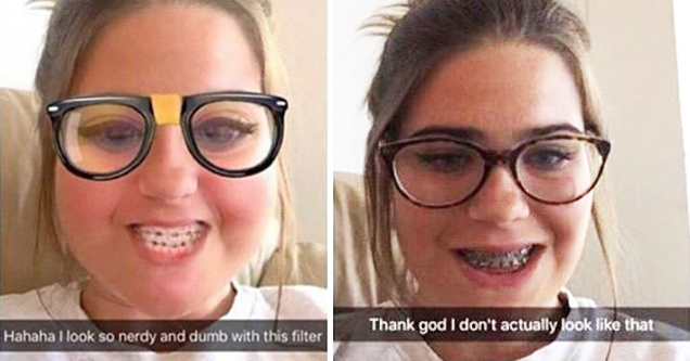 funny picture of girl with snapchat filter that is not needed