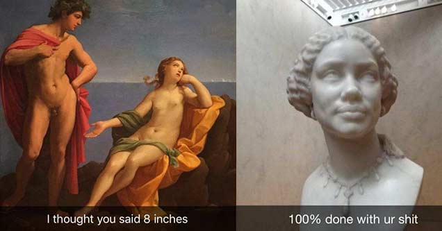 snapchats of classic art piece and a sculpture