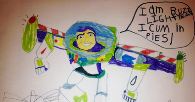 child's drawing of buzz lightyear