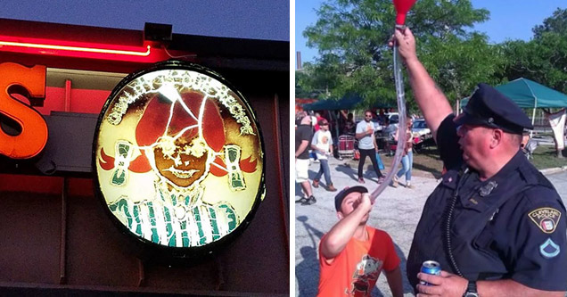 cop helping guy chug beer