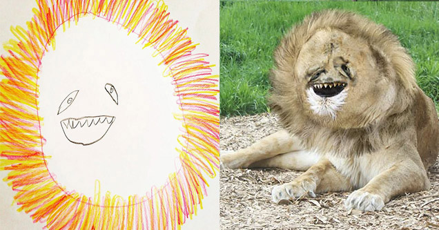 child's drawing of a lion turned into a real life lion