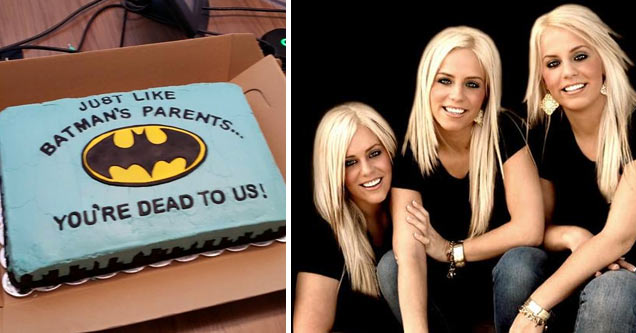 batman cake and three blonde women