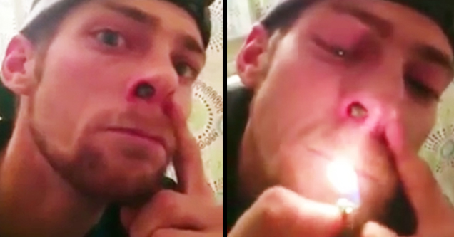 Stoner Uses His Nose As A Pipe