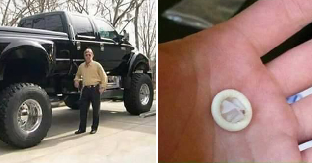 man standing next to a huge truck | tiny condom