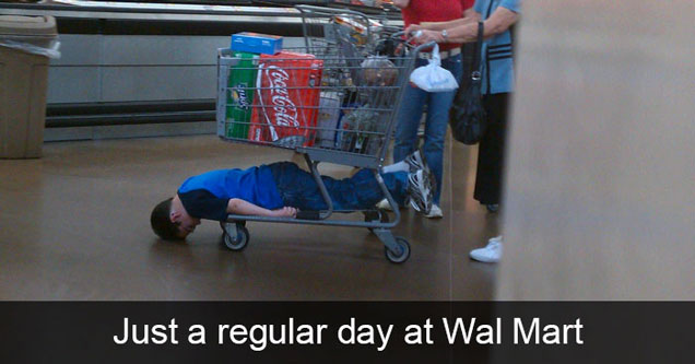 snapchat of child lying down in a shopping cart