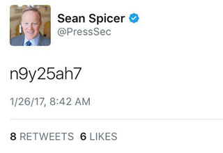 Donald Trump's Press Secretary Sean Spicer tweet this morning, by all accounts, what looks to be his password. He did this yesterday as well.