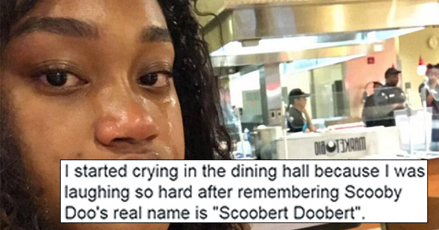 tweet - scooby doo's real name scoobert doobert - Jazlin Oglizziemcguire I started crying in the dining hall because I was laughing so hard after remembering Scooby Doo's real name is