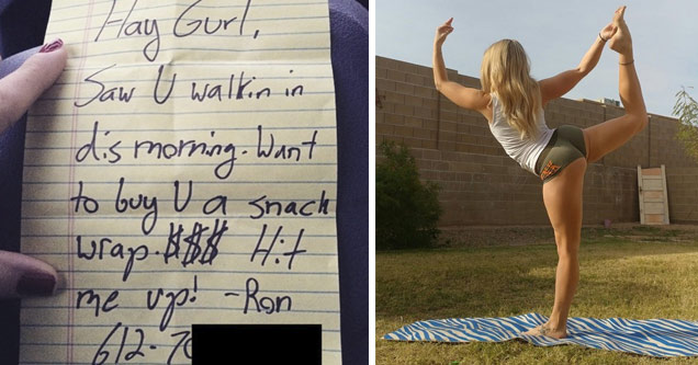 handwritten note and woman doing yoga