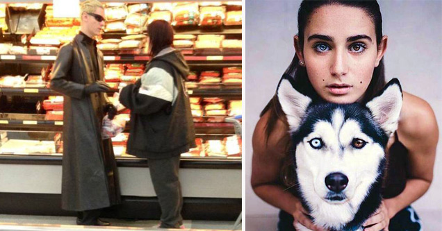 goth people at the grocery store and woman with her dog