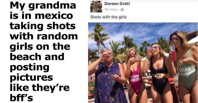 3 women in bikinis and a grandma