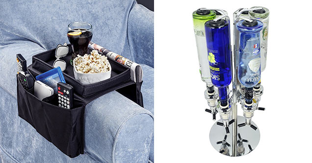 March Madness items you need - recliner folding table and booze tap