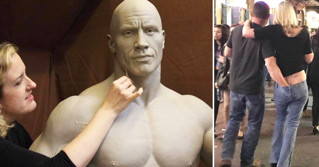 sculpting dwayne the rock johnson and man with his hand down a woman's pants