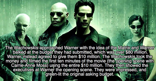 keanu reeves matrix - The Wachowskis approached Warner with the idea of the Matrix and Warner A balked at the budget they had submitted, which was over $80 million. Warner instead agreed to give them $10 million. The Wachowskis took the money and filmed t