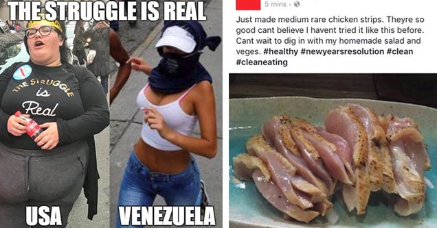 Cringe worthy USA/Venezuela rioters and raw chicken for salad