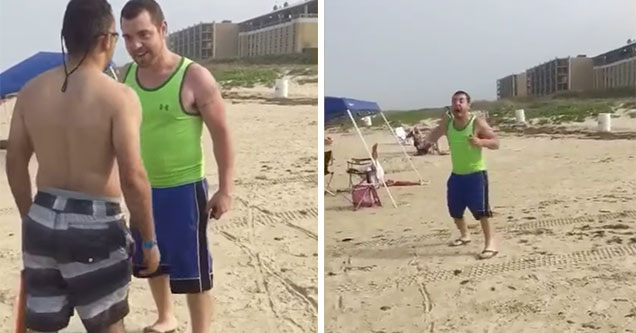 drunk guy confronts a muslim family on the beach