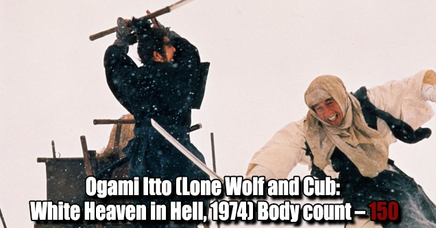 two samauris fighiting with swrods from movie Lone wolf and cub white heaven in hell