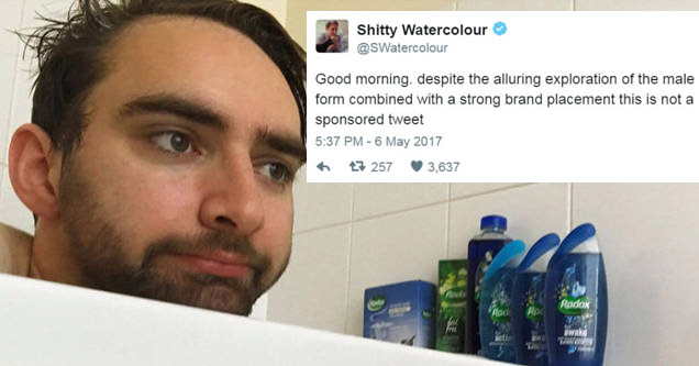 man in bathtub with tweet about products