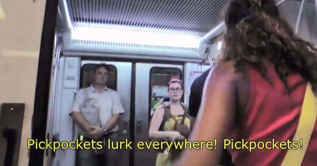 woman in barcelona hunts pick pockets on the train