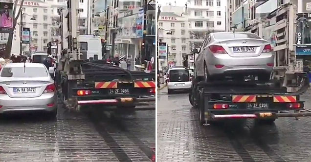 turkish tow truck loads car in 1 minute.