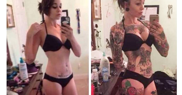 Before and After photos of Girl With Tattoos - cover for unforgettable photos - natural thumbs