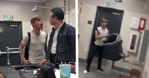 angry student yells and threatens his teacher